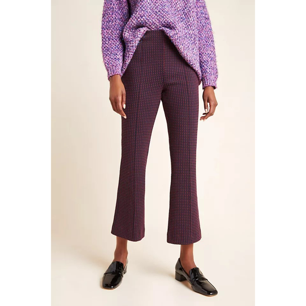 Anthropologie Essential Crop Flare Navy/Burgundy Print XL